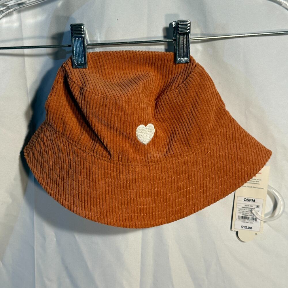 Cat And Jack NWT Corduroy Orange Bucket Hat Embroidered Heart Youth